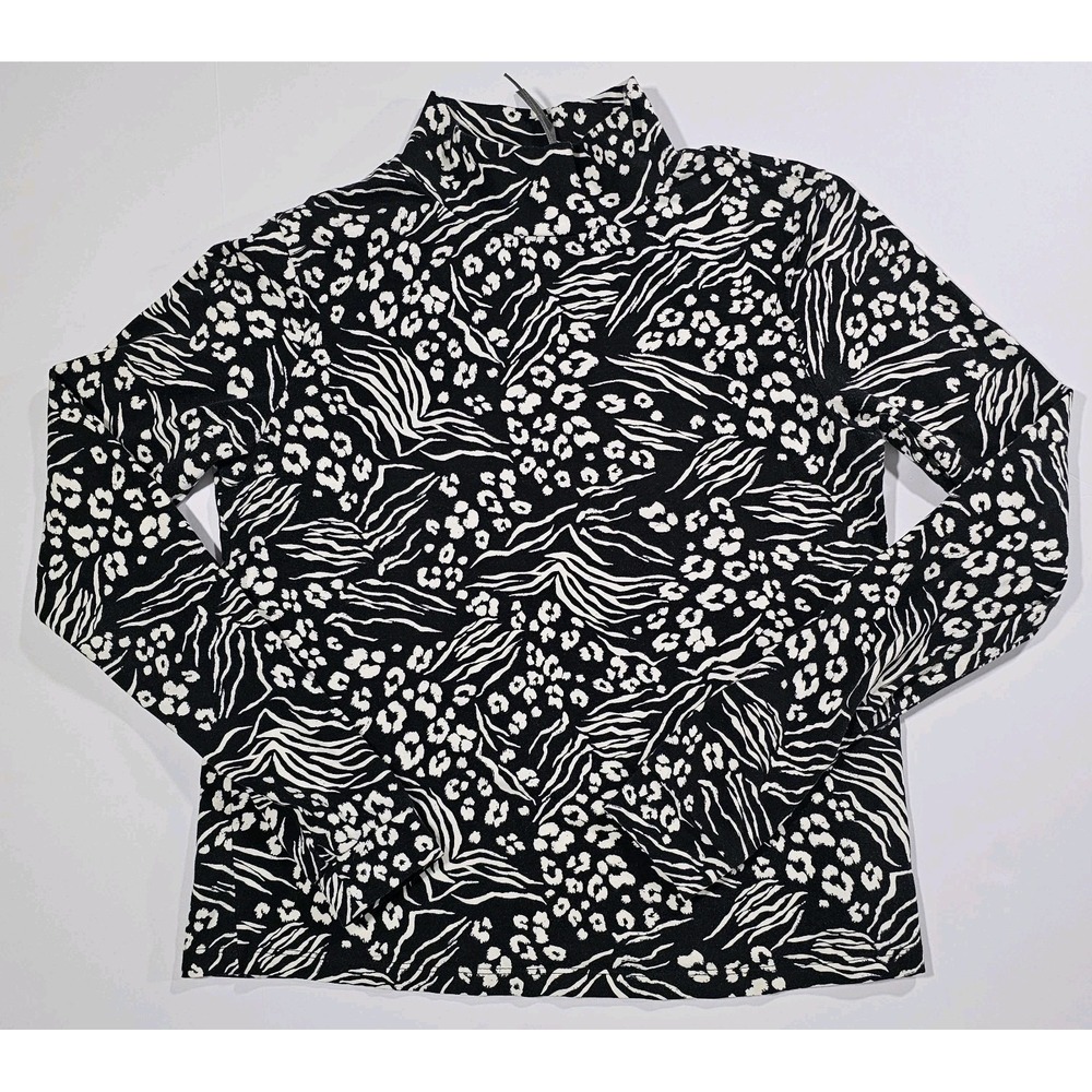 Anthropologie Adventurer Floral Black White Print Mock Neck Top Women SZ Medium